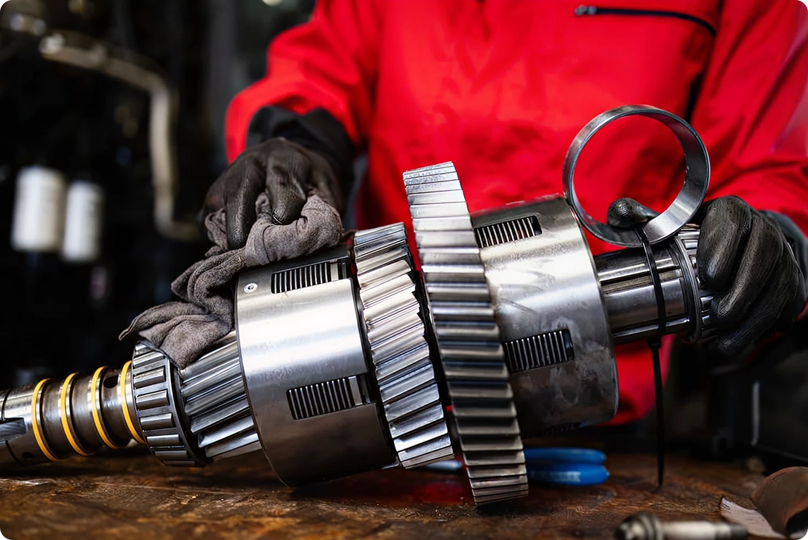 mechanic with black rubber gloves preparing to rem