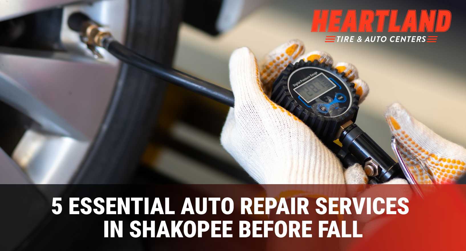 Technician performing tire pressure check on vehicle in Shakopee before fall