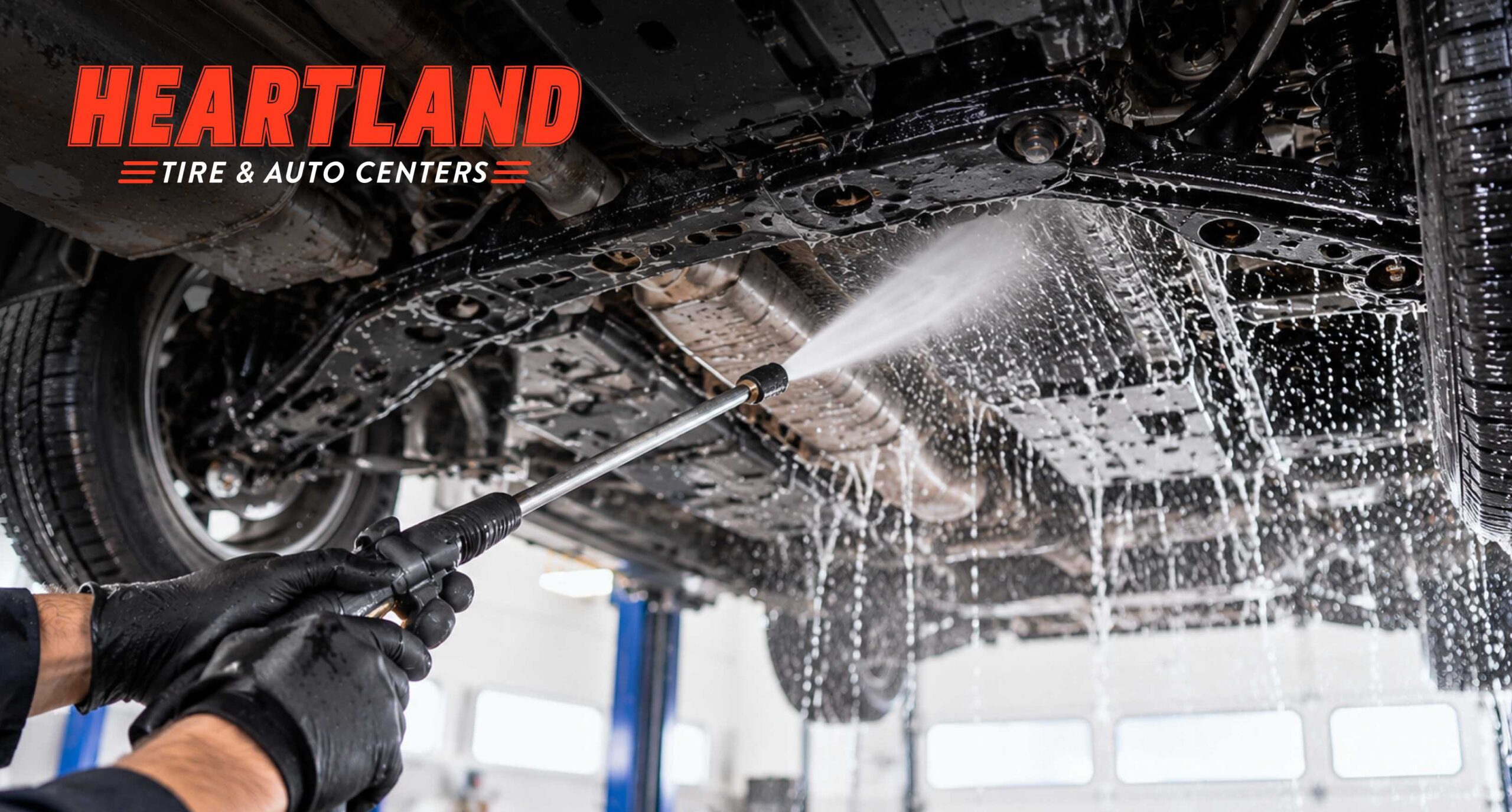 Technician washing a vehicle undercarriage to protect your car